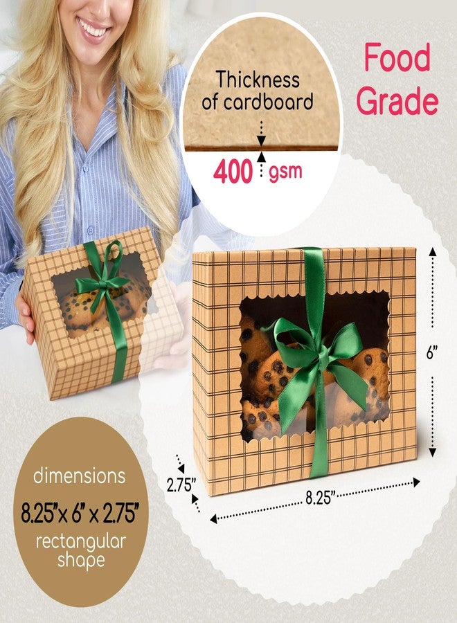 Hayley Cherie Brown Kraft Cookie Boxes with Ribbons & Window (20 Pack) 8.3 x 6 x 2.8” Food Grade Cardboard Bakery Gift Boxes for Christmas Gift Giving, Baked Goods, Candy Treats, Decorative Holiday Packaging, Empty - Image 4